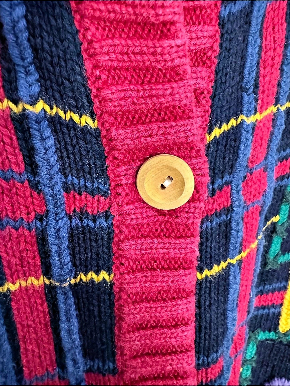 CLIMAX BY SASHA Vintage Floral Embroidered Plaid Knit Cardigan Sweater M MEDIUM - Picture 2 of 9